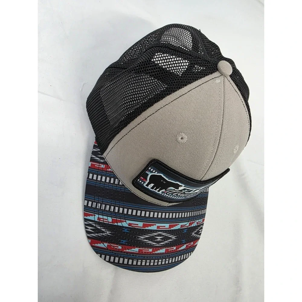 Fat Girl Transport Trucker Hat Tan Black Mesh Snapback Southwestern Pattern Bill
